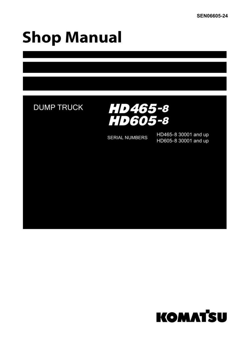 May include: A shop manual with the text "Shop Manual" at the top. The manual includes the text "DUMP TRUCK" and model numbers "HD465-8" and "HD605-8". The Komatsu logo is at the bottom.