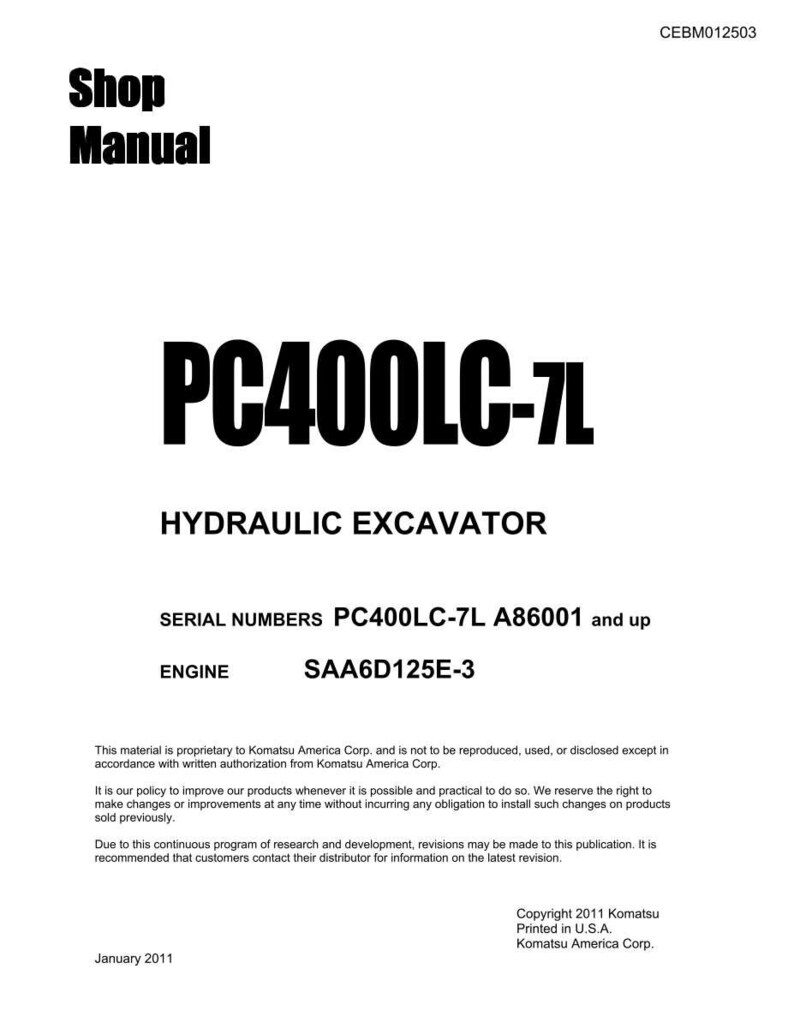Komatsu PC400lc-7L Grävmaskin Servicemanual PDF | Verkstadsreparation | Direktnedladdning bild 3