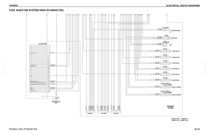May include: A black and white electrical circuit diagram for a fuel injector system, labelled PC300HD-7E0. The diagram shows wiring and components. Text includes "OTHERS", "ELECTRICAL CIRCUIT DIAGRAMS", and "ENGINE PC400". Measurements are not applicable.