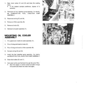 K&ouml;nnte beinhalten: Eine technische Zeichnung mit Anweisungen zum Aus- und Einbau einer &Ouml;lk&uuml;hlerbaugruppe. Der Text enth&auml;lt nummerierte Schritte und Diagramme mit Beschriftungen. Das Bild ist in Schwarzwei&szlig;.