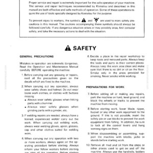 May include: A white document with black text, titled "IMPORTANT SAFETY NOTICE" and "SAFETY." It provides safety precautions for machine operation, including wearing safety gear and following instructions. The document also includes a section on general precautions.