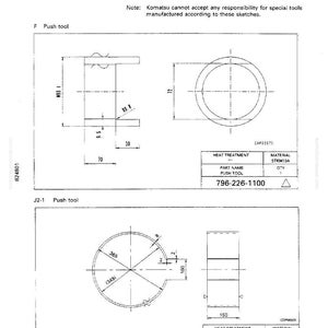 May include: Technical drawing of special tools, including a push tool with dimensions in millimeters. The drawing includes the part name, material, and part number 796-226-1100 and 796T-627-1330.