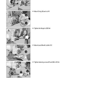 May include: A grayscale technical diagram titled "Axles" with step-by-step instructions for assembly. The diagram includes images of mechanical components, labels, and text instructions such as "Mount O-ring 12 and nut 11."