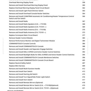 May include: A printed page from a manual with a list of instructions, including "Remove and Install Radio Speakers" and "Remove and Install Radio Antenna." The page number is 7. The text is in black font.