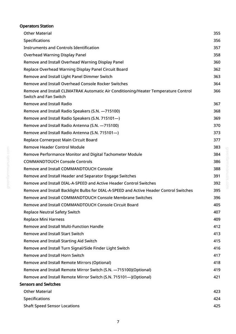 May include: A printed page from a manual with a list of instructions, including "Remove and Install Radio Speakers" and "Remove and Install Radio Antenna." The page number is 7. The text is in black font.