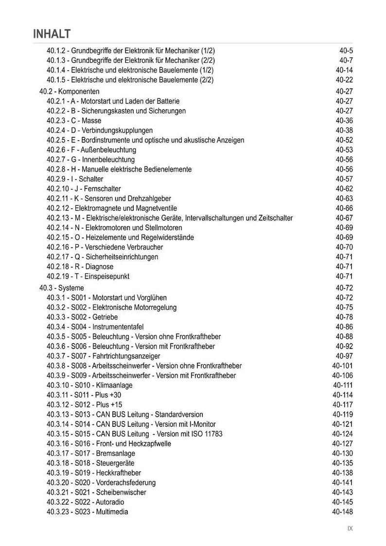 May include: A detailed table of contents in German, listing various automotive electrical and electronic components, systems, and related topics. The document includes sections on components, systems, and specific features, with page numbers for easy reference.