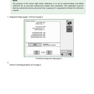 Puede incluir: Una p&aacute;gina de diagn&oacute;stico de un sensor HarvestLab, que muestra informaci&oacute;n del sensor y opciones de calibraci&oacute;n. La pantalla muestra varias lecturas y botones de validaci&oacute;n. El texto incluye "Diagnostic Pages" y "PC18392-UN".