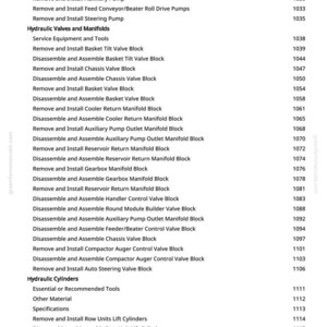 May include: A manual page detailing hydraulic pump specifications, including removal, installation, and assembly instructions for valves, manifolds, and cylinders. The text is in black font.