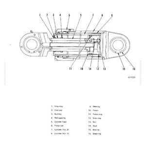 May include: Diagram of a hoist cylinder, labeled with numbers and names of its components. The image is a technical illustration with the words "Structure and Function" and "Hoist Cylinder" at the top. The diagram includes a list of parts.