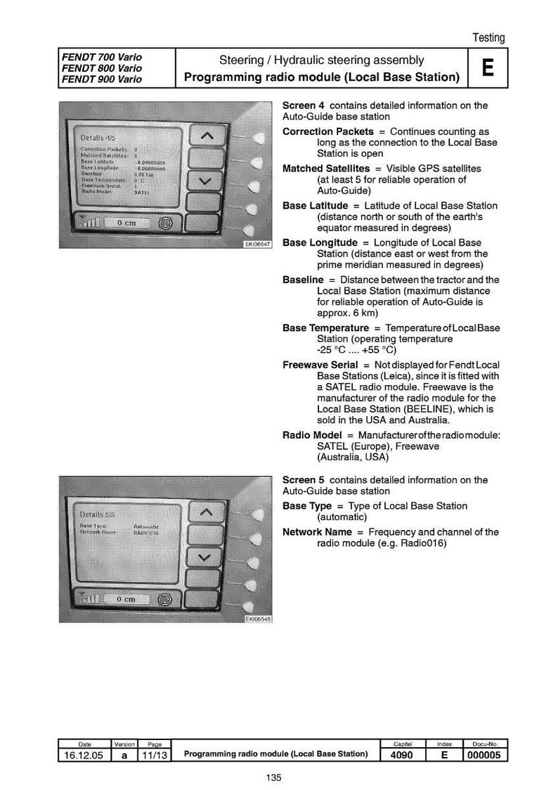 May include: A detailed diagram of a programming radio module for a Local Base Station, with text including "Details 45" and "Details 55". The screen displays information about the Auto-Guide base station.