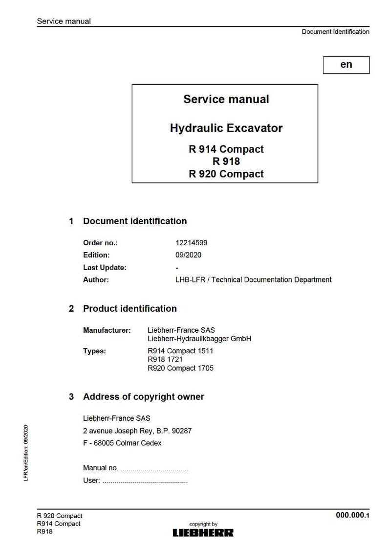 リープヘル R 914 コンパクト R 918 R 920 コンパクト油圧ショベル サービスマニュアル PDF | ワークショップ修理 | 即時ダウンロード 画像 2