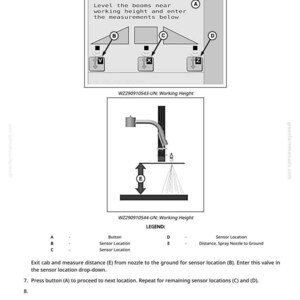 May include: Diagram of the UC7 Automatic Setup, showing measurement entry instructions. Includes labeled sections for sensor locations and a diagram of a spray nozzle. Text includes instructions for measuring and entering distances.