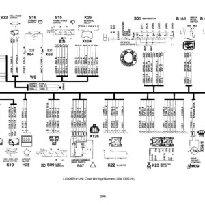 May include: Detailed black and white schematic diagram of a vehicle's electrical system, including wiring, connectors, and various switches. The diagram includes labels such as "Main Switch", "Front Wiper Switch", and "Hazard Warning Light Switch".