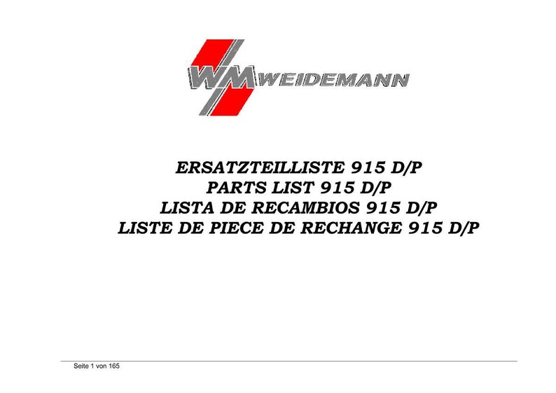 K&ouml;nnte beinhalten: Wei&szlig;er Hintergrund mit dem WM Weidemann Logo, einem roten und grauen geometrischen Design. Der Text enth&auml;lt "ERSATZTEILLISTE 915 D/P", "PARTS LIST 915 D/P", "LISTA DE RECAMBIOS 915 D/P" und "LISTE DE PIECE DE RECHANGE 915 D/P".