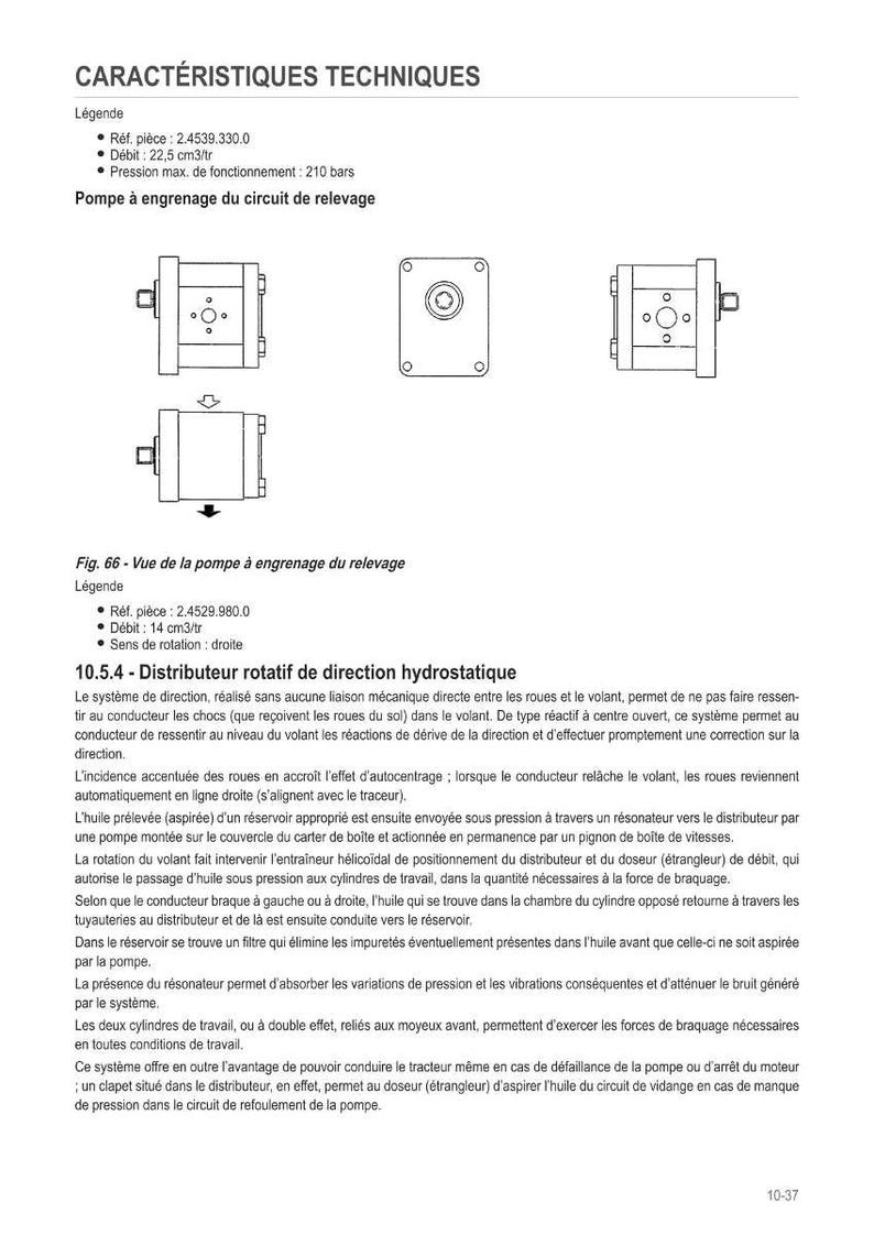 May include: Technical specifications diagram of a hydraulic pump, featuring multiple views of the pump's design. Includes reference numbers, flow rate, and maximum operating pressure. The diagram is in black and white.