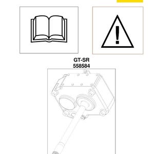 May include: Technical diagram of a mechanical component, showing a detailed line drawing of a gearbox with a long shaft. The image includes warning symbols, an open book icon, and the text "GT-SR 558584". The Walterscheid logo is visible.