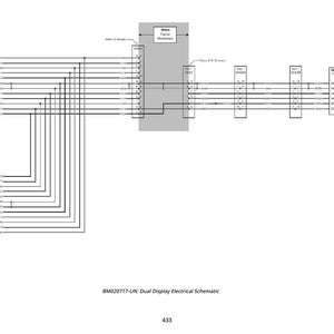 Pode incluir: Um diagrama esquem&aacute;tico el&eacute;trico detalhado em preto e branco, com m&uacute;ltiplos componentes rotulados e linhas interconectadas. O diagrama inclui r&oacute;tulos de texto como "Dual Display Electrical Schematic" e "A1-1 Driver Display 1".