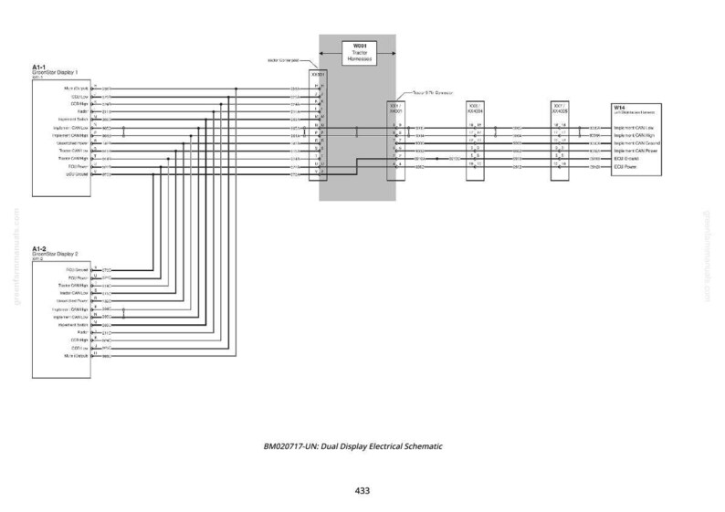 Pode incluir: Um diagrama esquem&aacute;tico el&eacute;trico detalhado em preto e branco, com m&uacute;ltiplos componentes rotulados e linhas interconectadas. O diagrama inclui r&oacute;tulos de texto como "Dual Display Electrical Schematic" e "A1-1 Driver Display 1".