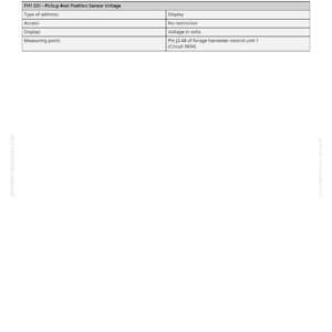 K&ouml;nnte beinhalten: Ein wei&szlig;es Dokument mit dem Titel "FH1 031" und einer Tabelle mit Details zur Diagnoseadresse. Die Tabelle enth&auml;lt Informationen zu Pickup-Rollenpositionssensorspannung, Adresstyp, Zugriff, Anzeige und Messpunkt.
