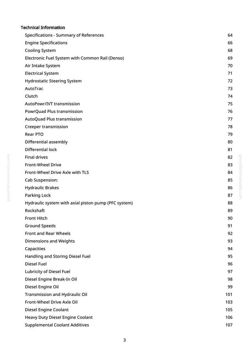 May include: A manual page detailing technical information for a vehicle. The list includes specifications for the engine, cooling system, and other mechanical parts, with page numbers alongside each item.