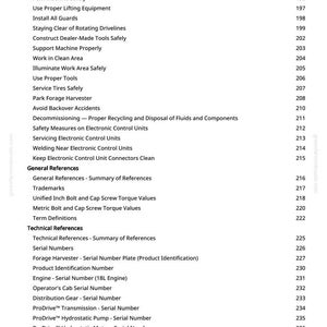 May include: A page from a manual with a list of safety and technical references. The text includes topics like "Service Machines Safely," "Install All Guards," and "Serial Numbers." The page number is 3.