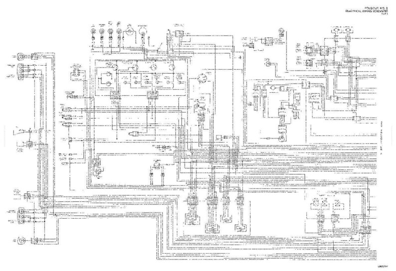 May include: A detailed black and white electrical wiring diagram. The diagram includes various symbols, lines, and text, likely representing the electrical components and connections within a system. The image is a technical illustration.