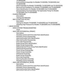 Op de afbeelding: Een technisch document met specificaties en procedures voor mechanische componenten. Het bevat instructies voor inspectie, montage en demontage van onderdelen met betrekking tot aandrijfsystemen, assen en differenti&euml;len.
