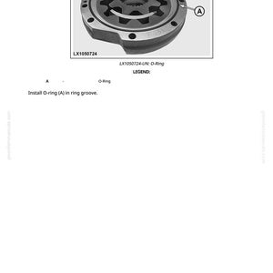 May include: Diagram of a mechanical component, showing a circular metal part with internal gear-like structures. The image includes the text "LX1050724-UN: O-Ring" and instructions for installing an O-ring.
