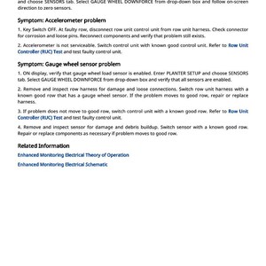 May include: A document titled "Enhanced Monitoring Observable Symptoms" with troubleshooting steps for accelerometer and gauge wheel sensor problems. Includes instructions for diagnostics and related information.
