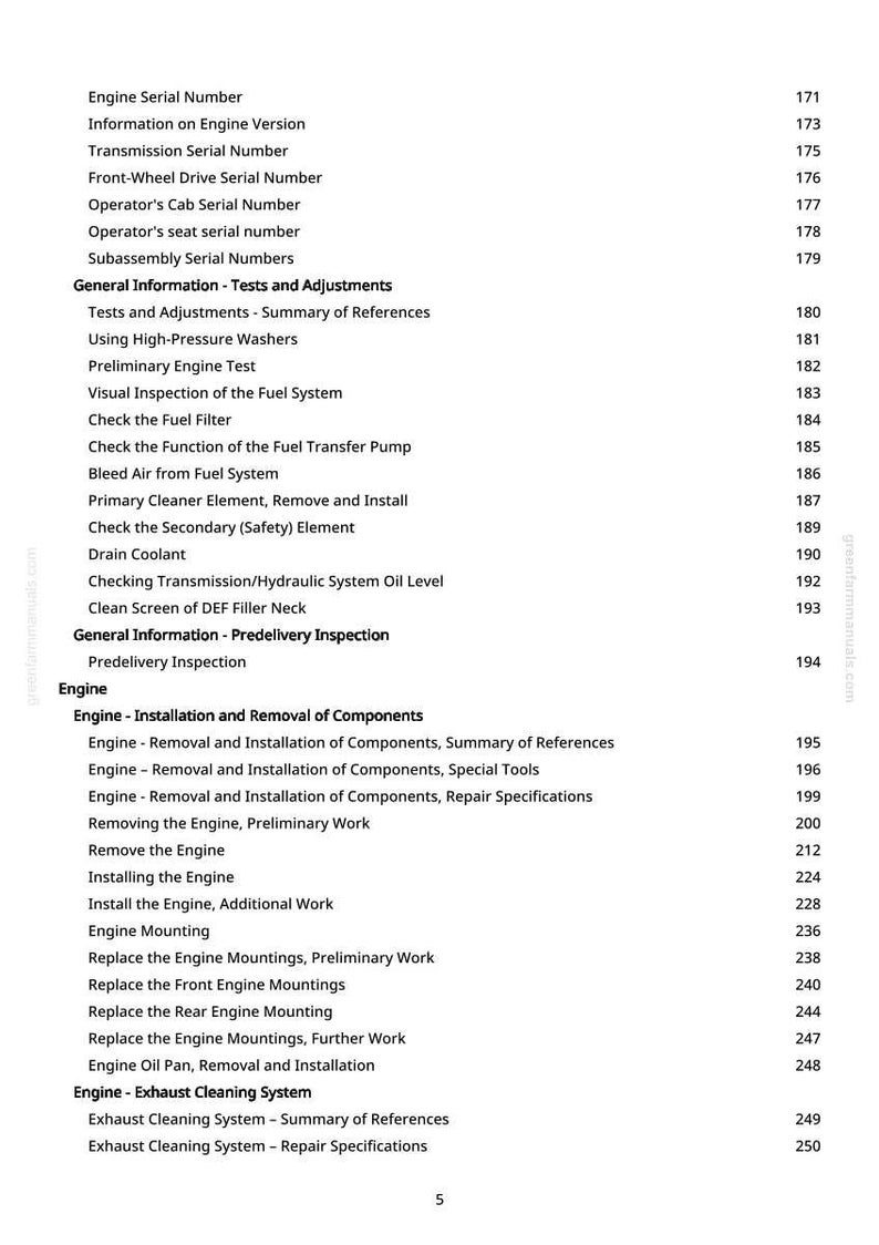 Pode incluir: Uma p&aacute;gina de manual com um &iacute;ndice detalhado. Lista t&oacute;picos relacionados ao motor, incluindo n&uacute;meros de s&eacute;rie, testes, ajustes e procedimentos de instala&ccedil;&atilde;o. N&uacute;mero da p&aacute;gina: 5.