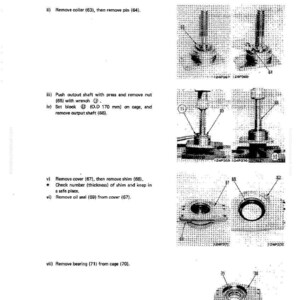 May include: A technical diagram from a manual detailing the disassembly and assembly of a Hydroshift transmission. The black and white image shows various components with labels and instructions, including removing collars, pins, and output shafts.