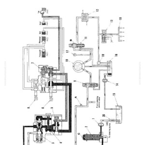 May include: Diagram of a torque flow hydraulic control system, with labels and lines illustrating the components and flow paths. The diagram includes text such as "Power Train" and "Testing and Adjusting".