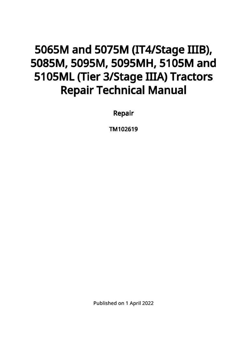 Op de afbeelding: Witte pagina met zwarte tekst. De tekst luidt: 5065M en 5075M Tractoren Reparatie Technische Handleiding. Bevat ook modelnummers en de publicatiedatum: 1 april 2022. Het woord "Reparatie" is ook zichtbaar.