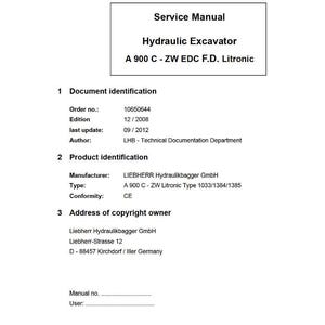 Instrukcja serwisowa koparki hydraulicznej Liebherr A900c zw litronic w formacie PDF | Naprawa w warsztacie | Natychmiastowe pobranie zdjęcie 9
