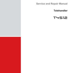 May include: A white document with the Weidemann logo, the text "Service and Repair Manual," and "Telehandler T4512." Additional text includes vehicle model, material number, version, date, and language.