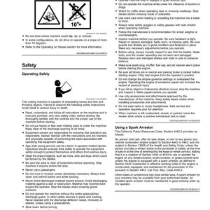 May include: Safety instructions document with warnings about operating a machine. Includes diagrams of a machine tipping over and a person operating the machine. Text includes warnings about injury and death.