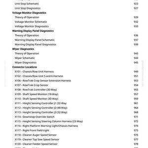 Puede incluir: Una p&aacute;gina blanca con una lista detallada de t&eacute;rminos t&eacute;cnicos y n&uacute;meros. La lista incluye t&eacute;rminos como "Unit Stop Diagnostics", "Wiper Diagnostics" y "Connector Locations", junto con los n&uacute;meros de p&aacute;gina correspondientes.