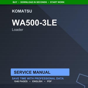 May include: A digital service manual for a Komatsu WA500-3LE Loader. The image features the text "WA500-3LE" in large white letters, with the Komatsu logo above. The manual is 1046 pages long and in English.
