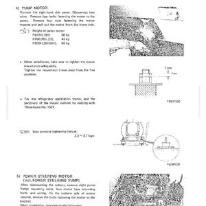 May include: A manual page with instructions for pump motor removal and installation. Includes diagrams, measurements in kg, and tightening instructions. Text includes "POWER STEERING MOTOR" and "Wire terminal tightening torque".