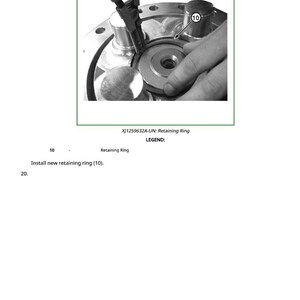 K&ouml;nnte beinhalten: Schwarz-Wei&szlig;-Bild einer mechanischen Komponente mit einem montierten Sicherungsring. Der Text "XJ1259632A-UN: Retaining Ring" und eine Legende sind enthalten. Eine Hand wird gezeigt, die den Ring einsetzt.