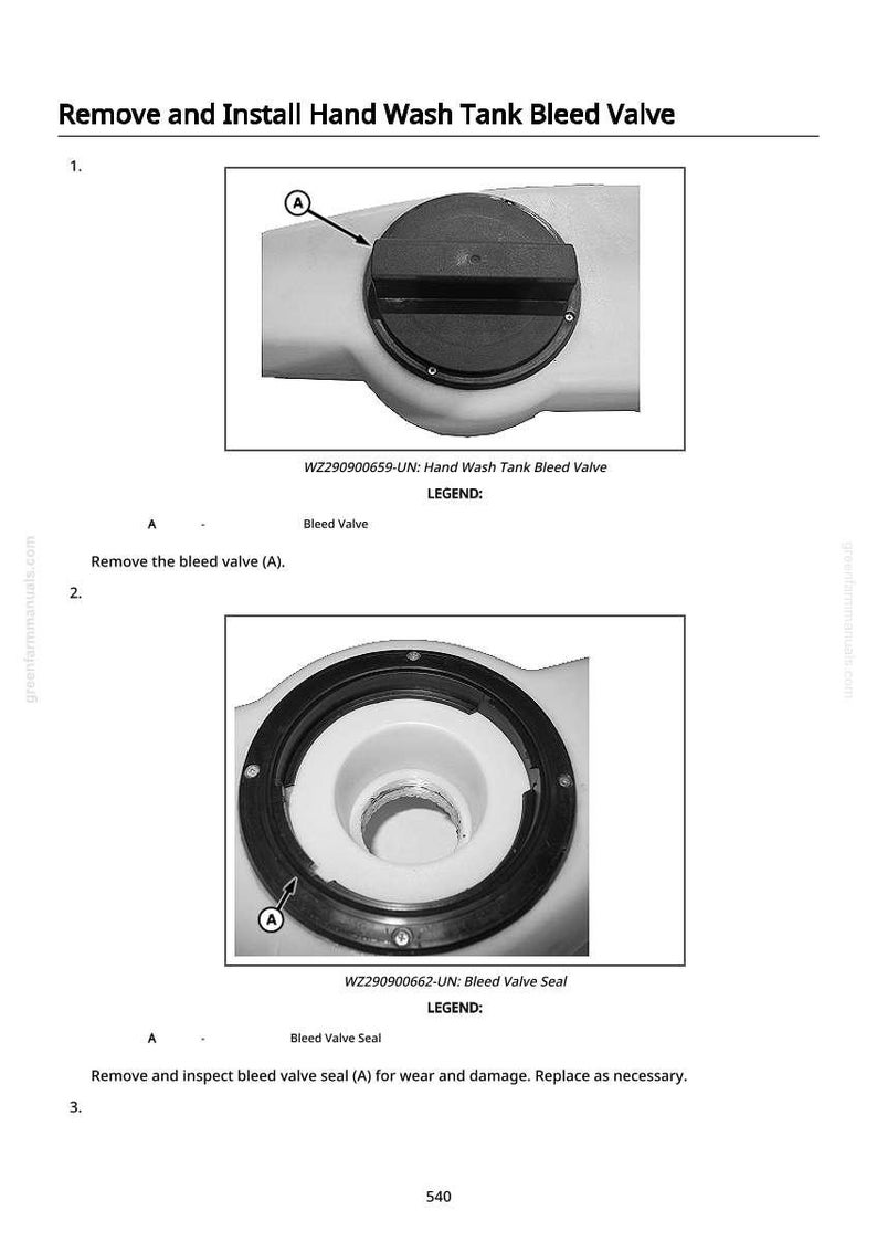 Op de afbeelding: Diagram met de verwijdering en installatie van een ontluchtingsventiel voor de handwastank. De afbeelding toont een zwart ontluchtingsventiel en een witte tank. Tekst omvat "Verwijder en installeer ontluchtingsventiel handwastank" en onderdeelnummers.