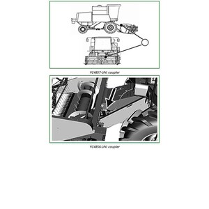 K&ouml;nnte beinhalten: Diagramm eines hydraulischen Verbindungssystems, das einen Spulenheber und einen unteren Zylinderkuppler zeigt. Das Bild enth&auml;lt detaillierte Illustrationen des Kupplers und der zugeh&ouml;rigen Komponenten, mit Beschriftungen wie "YC4857-UN: coupler" und "YC4856-UN: coupler".