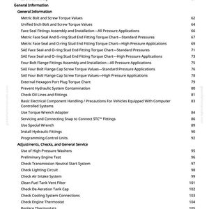 May include: A manual page with a list of topics, including "Metric Bolt and Screw Torque Values" and "Check Engine Thermostat." The text is black on a white background. The page number is 3.