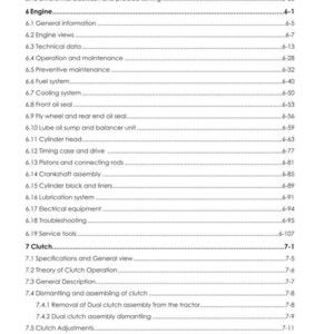 May include: A detailed contents page from a Discovery II tractor manual, covering engine, clutch, and other mechanical aspects. The text is black on a white background.