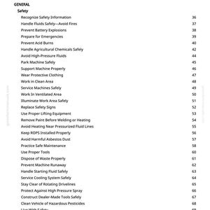 Pu&ograve; includere: Una pagina bianca con un "Sommario" che elenca argomenti relativi alla sicurezza. Il testo tratta aree come la manipolazione dei fluidi, la prevenzione delle esplosioni e l'uso sicuro degli strumenti. I numeri di pagina sono a destra.
