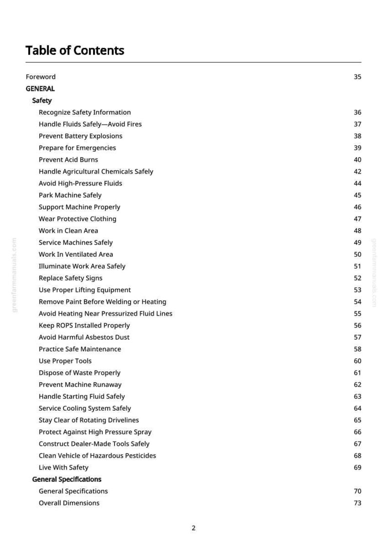 Pu&ograve; includere: Una pagina bianca con un "Sommario" che elenca argomenti relativi alla sicurezza. Il testo tratta aree come la manipolazione dei fluidi, la prevenzione delle esplosioni e l'uso sicuro degli strumenti. I numeri di pagina sono a destra.