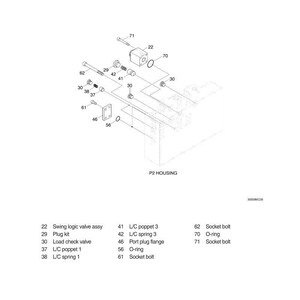 May include: An exploded diagram of mechanical components labeled "STRUCTURE (5/5)". The image shows various parts including a swing logic valve assembly, plug kit, load check valve, and springs. The text "P2 HOUSING" is also visible.