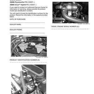 May include: A product identification document for Greens Mowers. The document includes sections for recording identification numbers, including the date of purchase, dealer name, and dealer phone. It also features images of engine components.