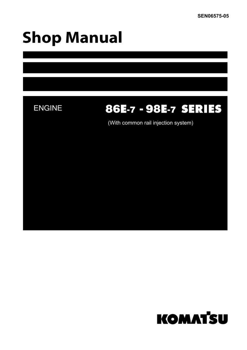 May include: A white and black shop manual with the text "Shop Manual" at the top. The manual includes the text "ENGINE" and "86E-7 - 98E-7 SERIES" with the text "(With common rail injection system)". The Komatsu logo is at the bottom.