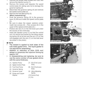 Pu&ograve; includere: Schema dei componenti del motore con etichette per la manutenzione. Include istruzioni per l'ingranaggio di distribuzione, l'albero a camme e l'albero a camme del carburante, con parti numerate.
